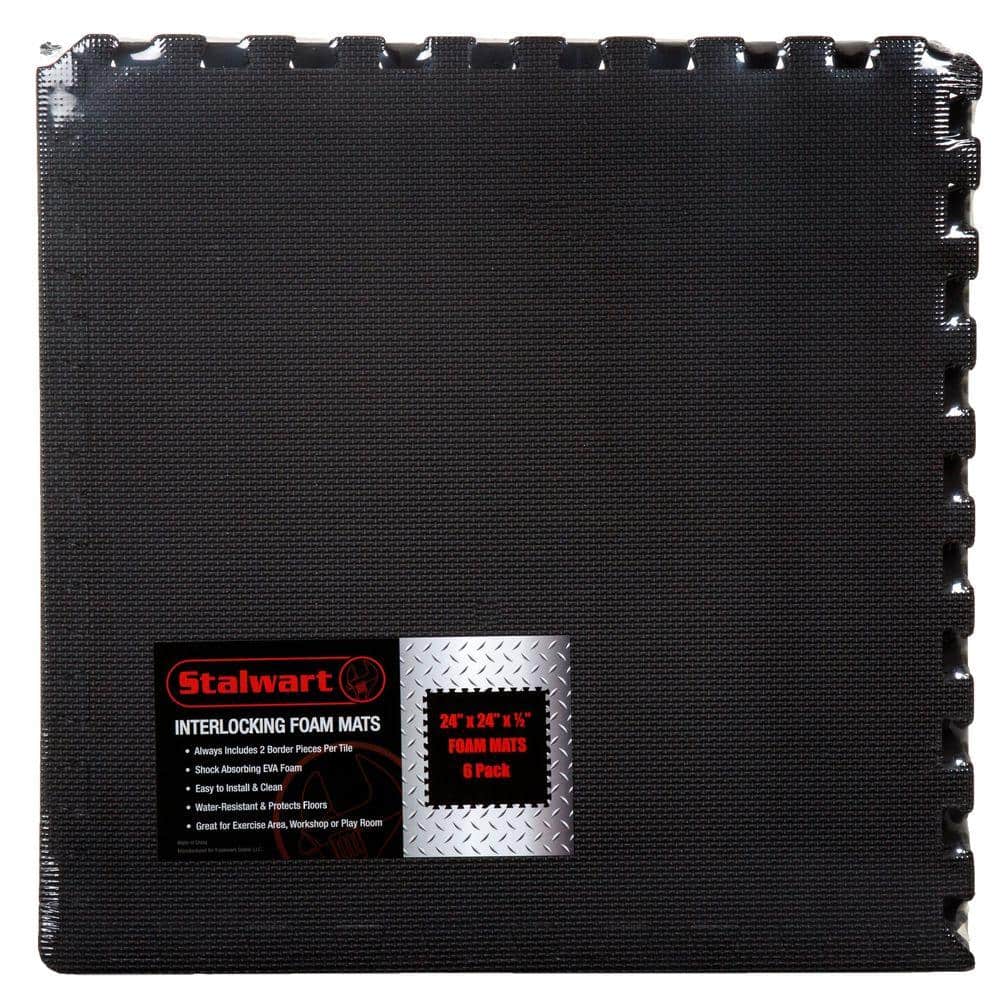 Black 24 in. x 24 in. x 0.5 in. Interlocking EVA Foam Floor Mat (6-Pack) - Hercitys