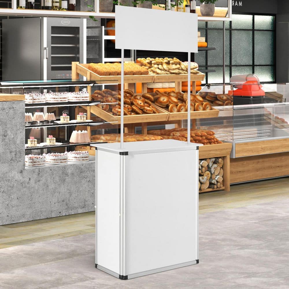 Promotion Counter Table, Portable Tradeshow Podium Table, 30.91 x 14.96 x 71.46 in., Display Exhibition Stand Booth Fair - Hercitys