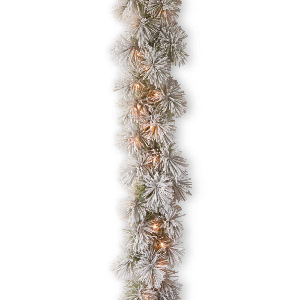 Snowy Bristle Pine 9 ft. Garland with Clear Lights - Hercitys