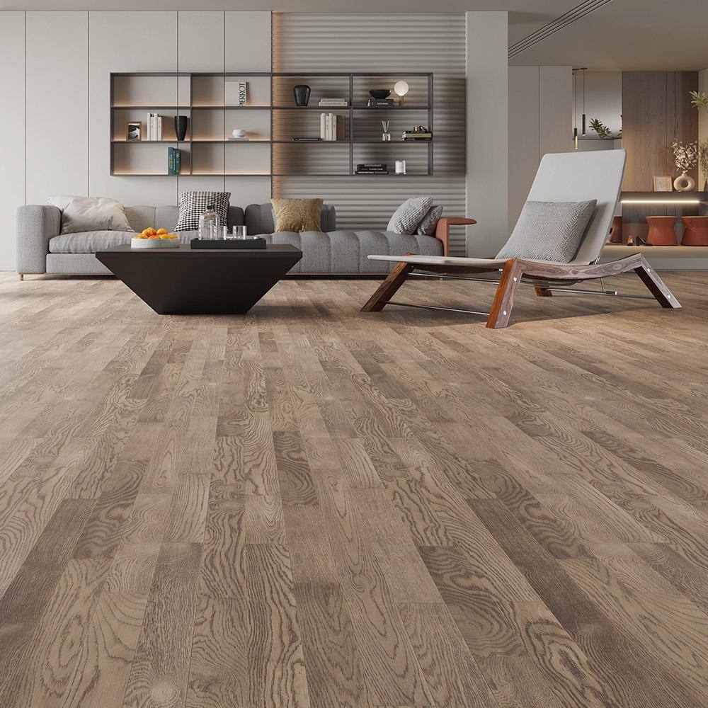 Silver Grey Oak 3/8 in. T x 3 in. W Tongue and Groove Wire Brushed Engineered Hardwood Flooring (35.34 sq.ft./case) - Hercitys