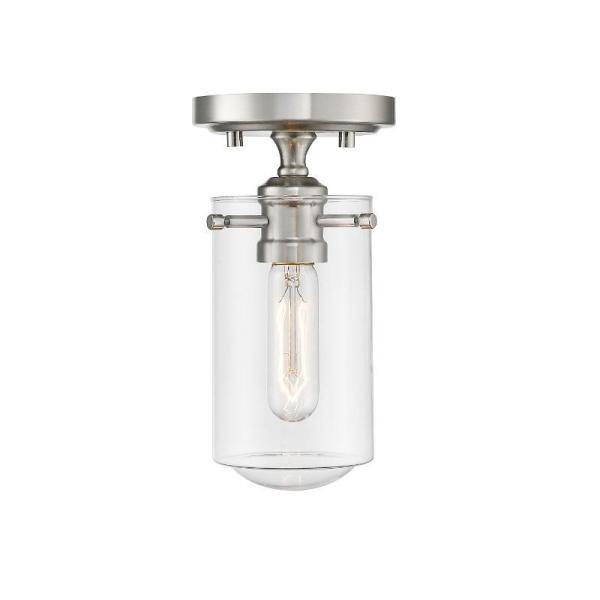 Delaney 5 in. 1-Light Brushed Nickel Flush Mount with Clear Glass Shade - Hercitys