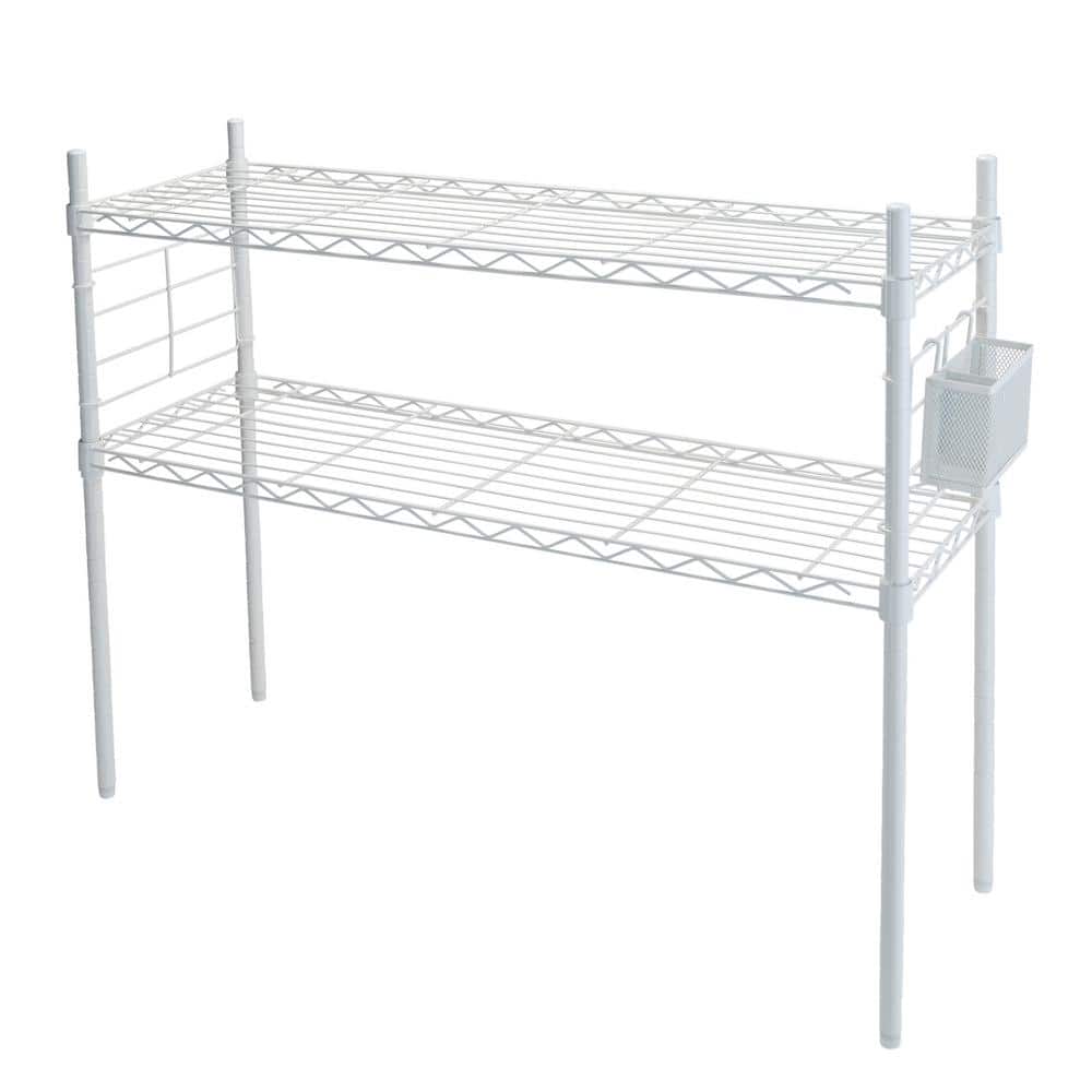White 2-Tier Steel Etagere Adjustable Shelves (12.01 in. W x 27.99 in. H x 36.02 in. D) - Hercitys