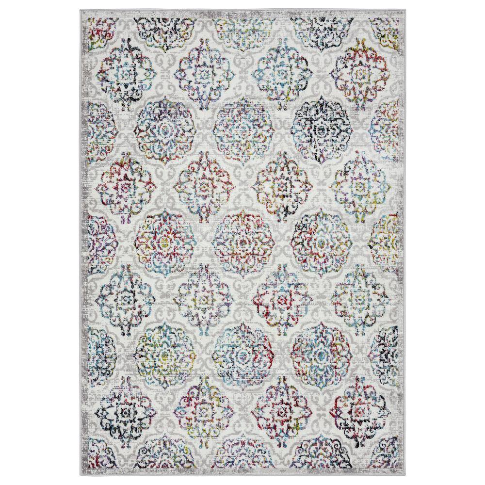 Boho Andorra Ivory/Blue 5 ft. x 7 ft. Damask Area Rug - Hercitys