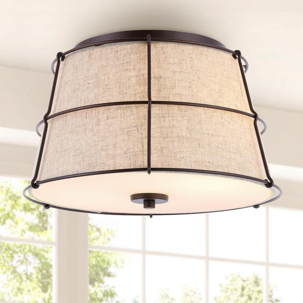 Silas 14 in. Oil Rubbed Bronze 2-Light Rustic Farmhouse Iron LED Flush Mount - Hercitys
