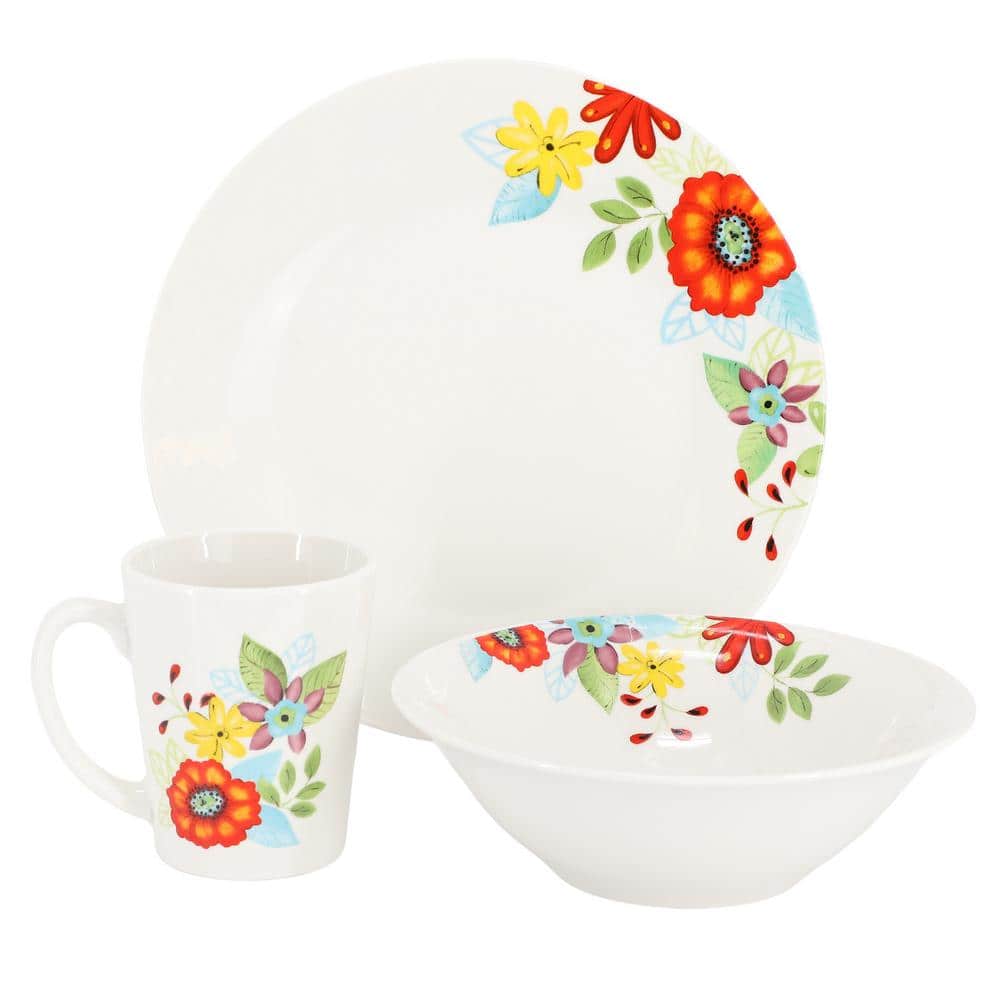 Color Floral 12 Piece Fine Ceramic Dinnerware Set in Multi - Hercitys