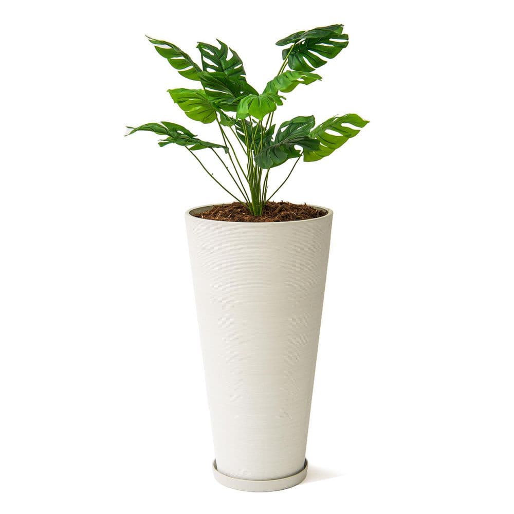 Modern 28 in. White Round Planter, Tapered Plastic Design for Indoor/Outdoor Use, Perfect for Patio Decor - Hercitys