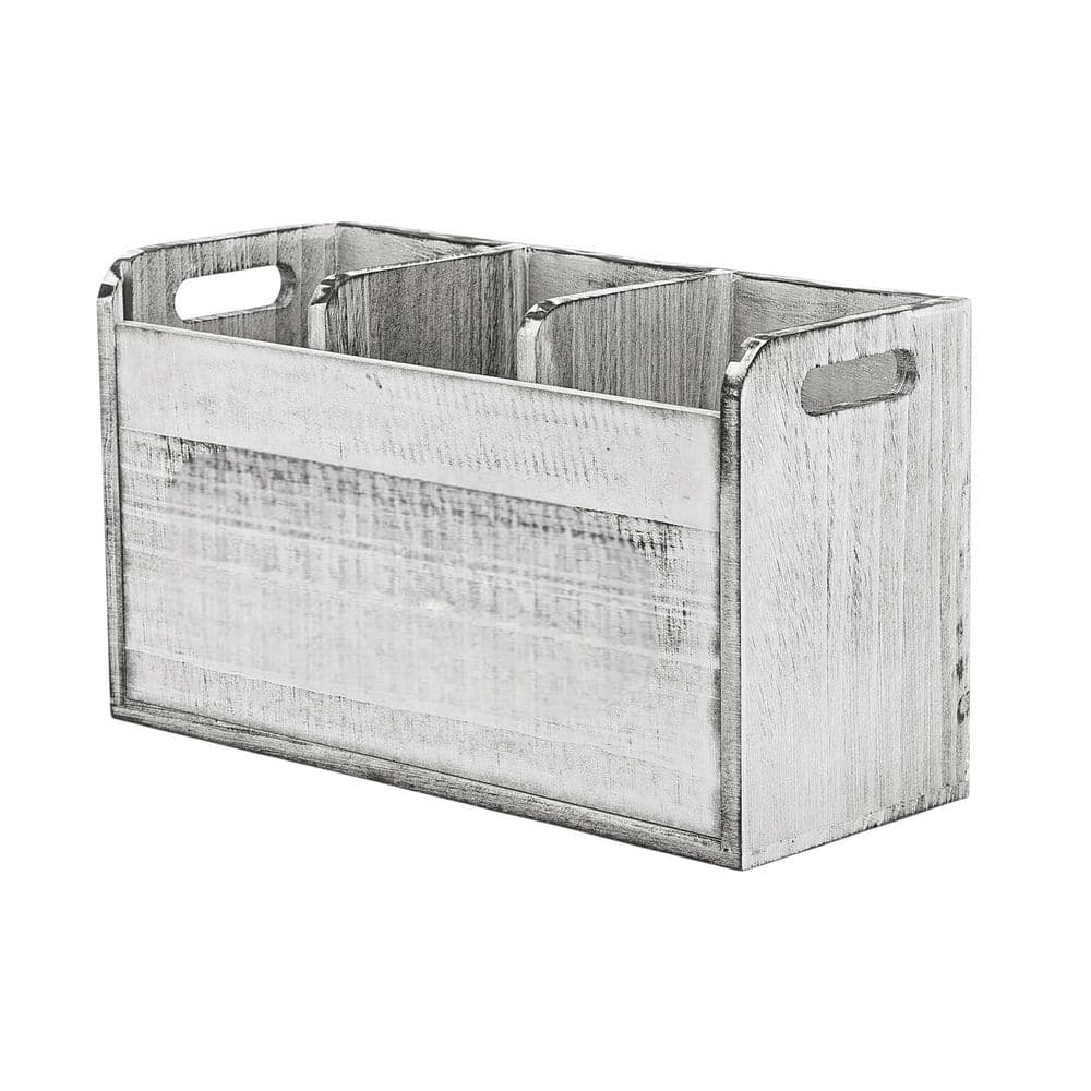 Wooden 3-Compartment Utensil Holder 11.8 in. L x 4.7 in. W x 6.7 in. H in. DRustic Vintage Farmhouse Wood Flatware Caddy - Hercitys