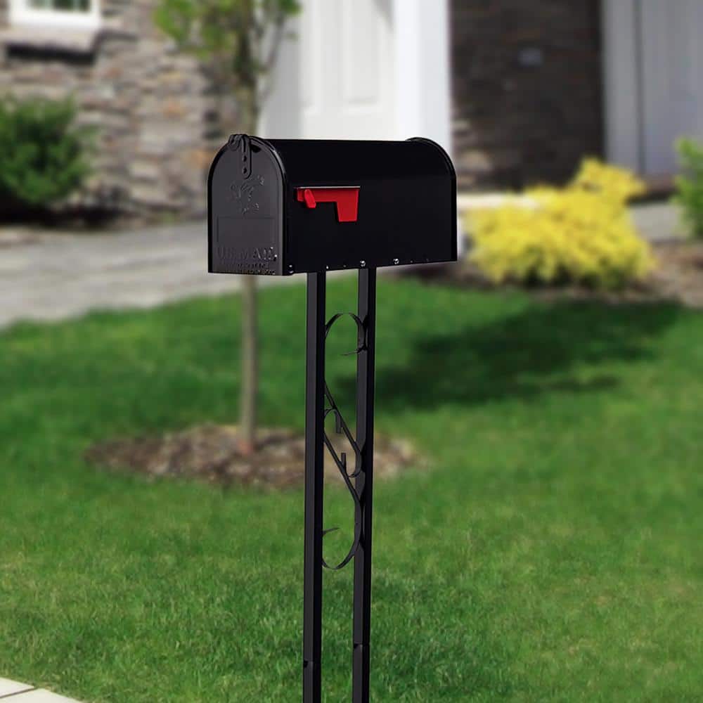 Traditional, Mailbox To Go Black, Medium, Steel, Mailbox and Post Kit - Hercitys