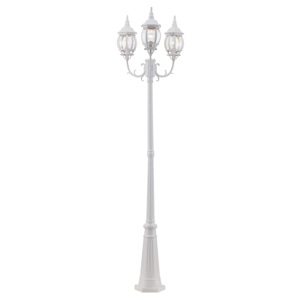 Parkway 7.6 ft. 3-Light White Outdoor Lamp Post Light Fixture Set with Clear Glass - Hercitys