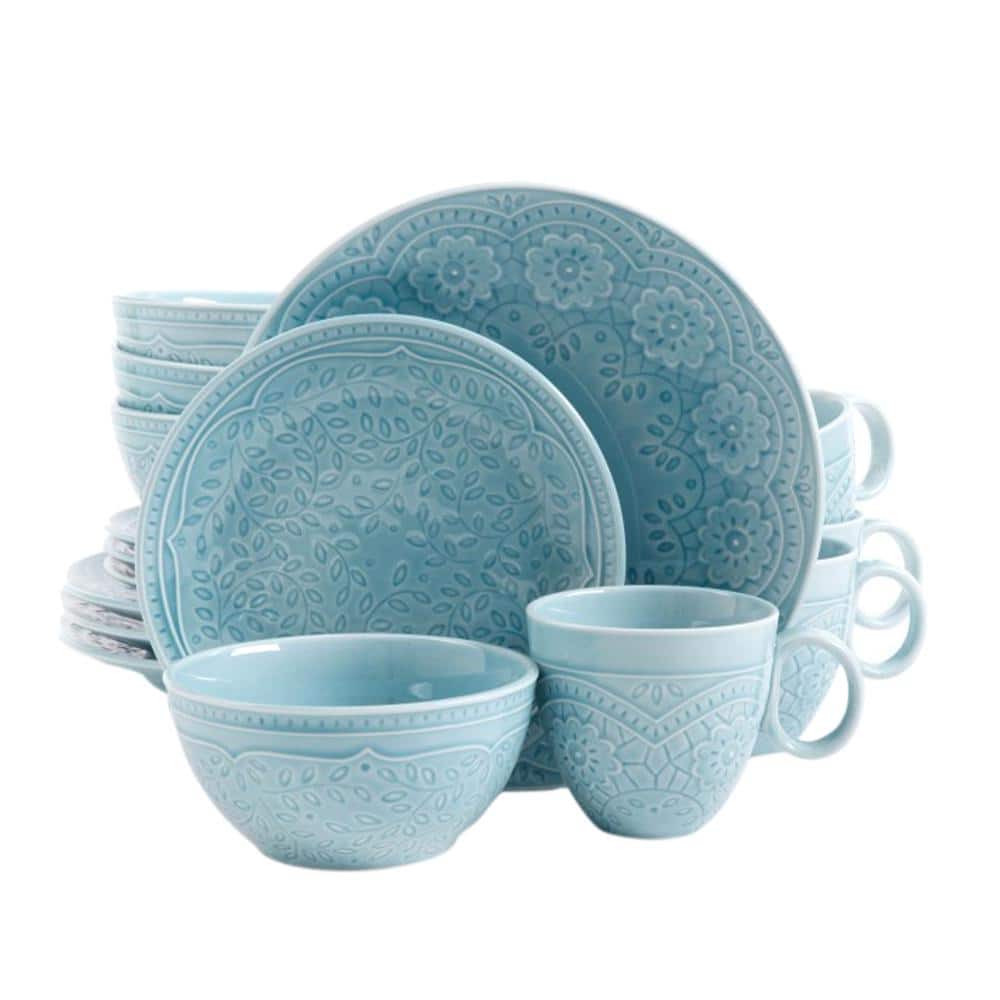 Alemany 16-Piece Patterned Blue Stoneware Dinnerware Set (Service for 4) - Hercitys