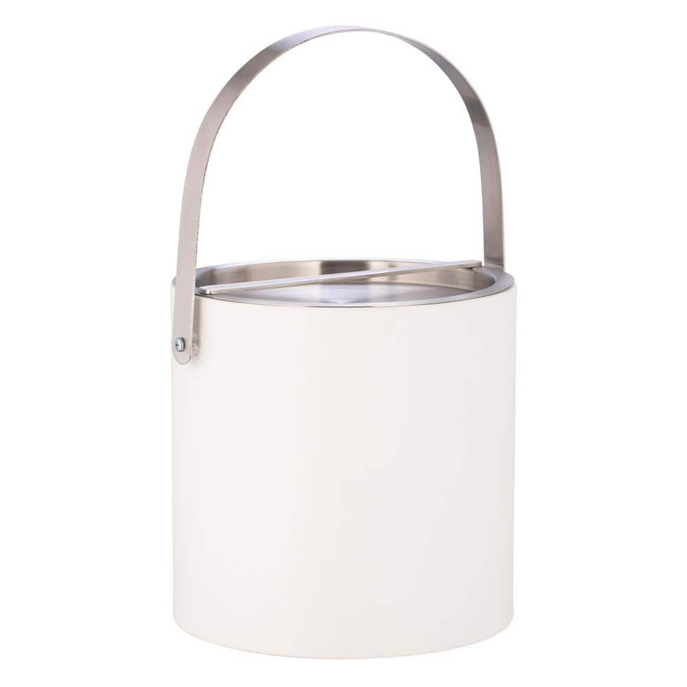 Sydney 3 qt. White Ice Bucket with Brushed Chrome Arch Handle and Bridge Cover - Hercitys
