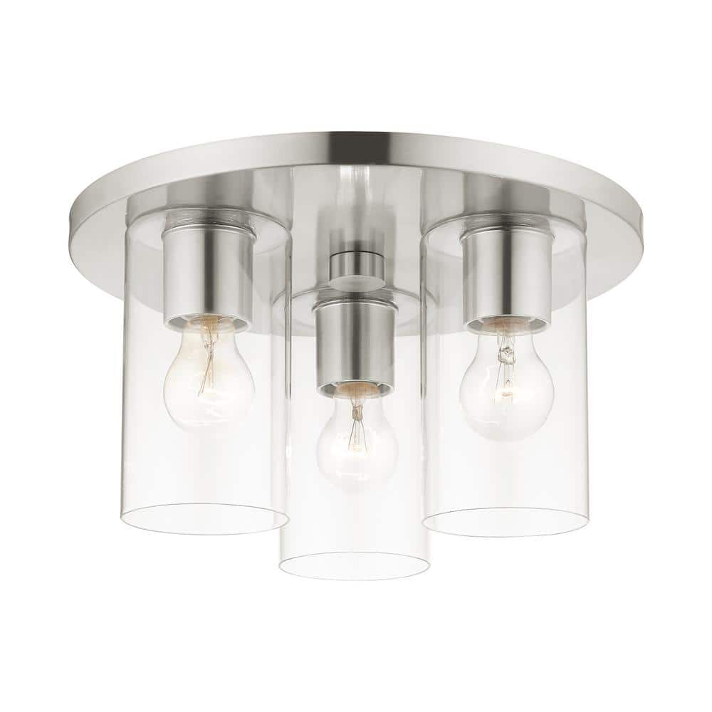 Havendale 14 in. 3-Light Brushed Nickel Flush Mount with Clear Glass - Hercitys