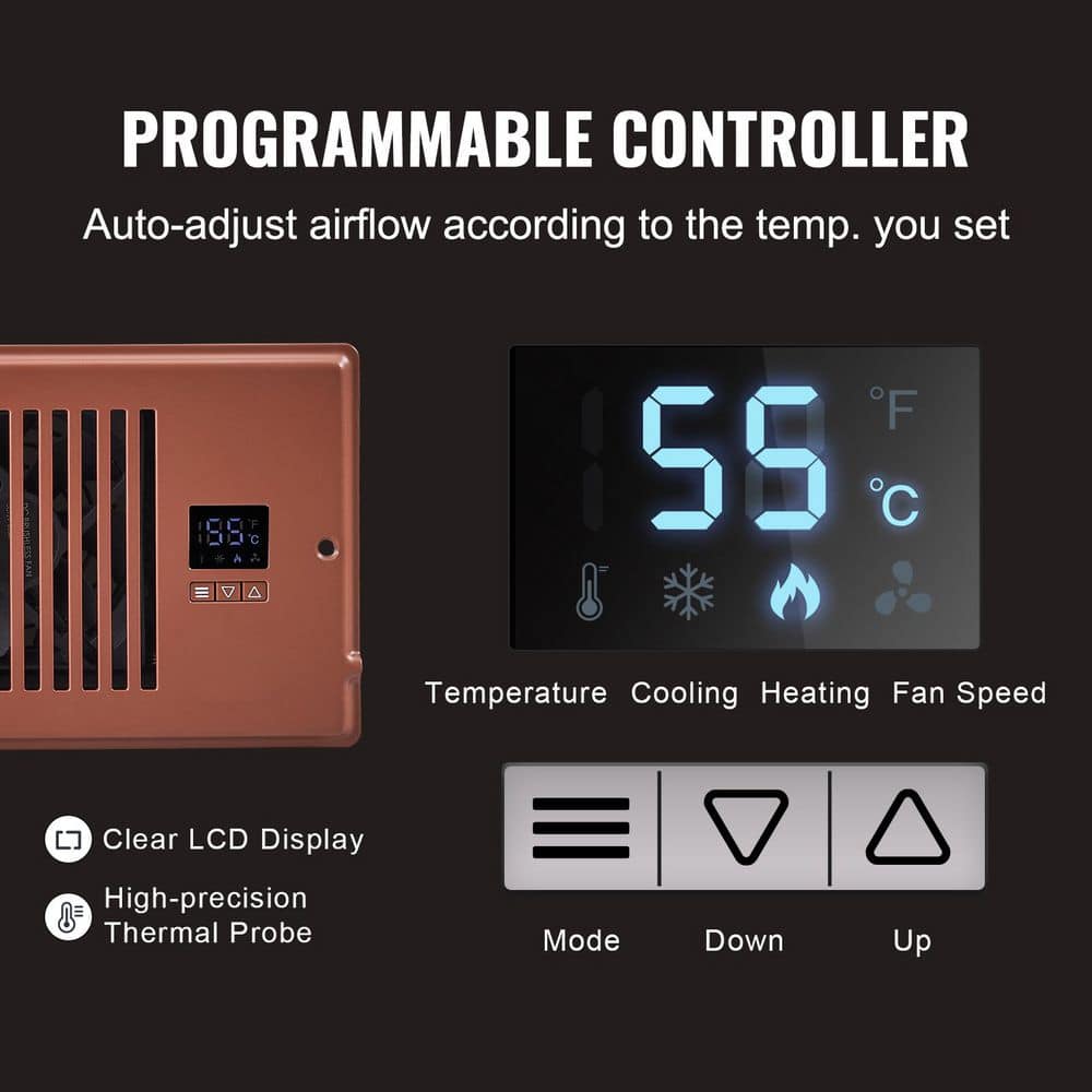 Register Booster Fan, Quiet Vent Booster Fan Fits 4 x 12 in. Register Holes, with Remote Control and Thermostat Control - Hercitys