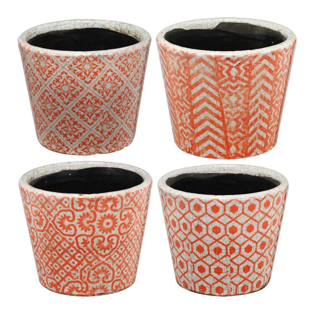 Small Orange, White Terracotta Planters (Set of 4) - Hercitys