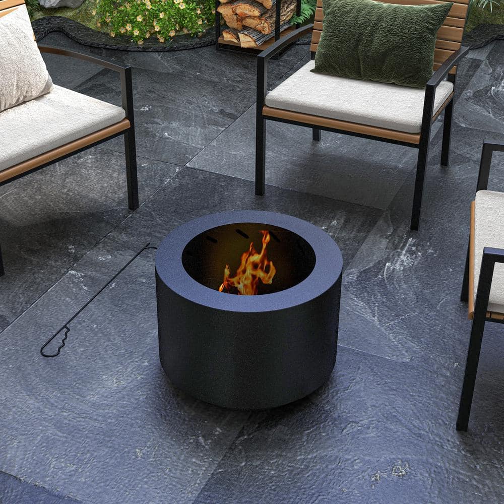 Smokeless Fire Pit Black 14.25 in. Portable Wood Burning Firepit with Poker - Hercitys