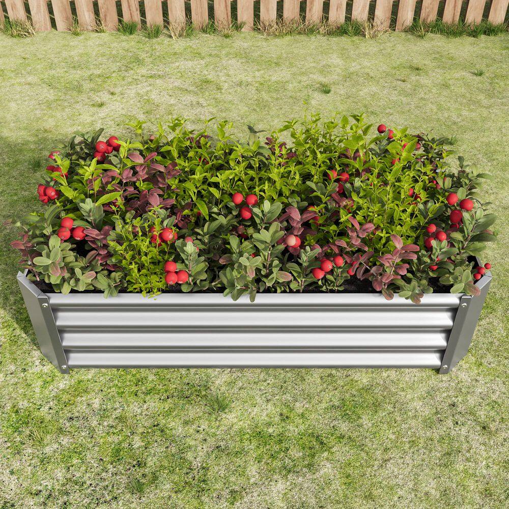 Rectangle Metal Raised Garden Bed 47.2 in. L x 24 in. W x 11.81 in.H Galvanized Steel Planter Box for Vegetables(Silver) - Hercitys