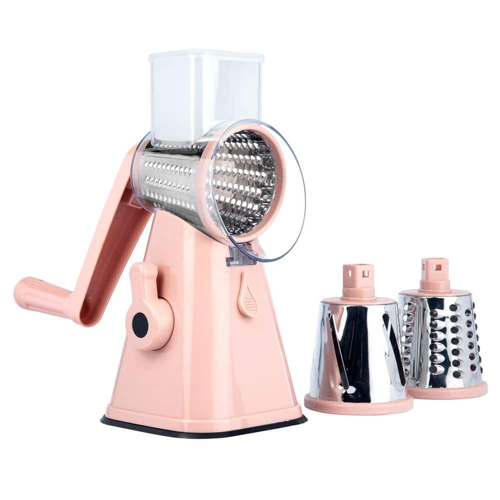 NutriSlicer 3-in-1 Spinning/Rotating Mandoline and Countertop Food Slicer and Grater in Pastel Pink - Hercitys