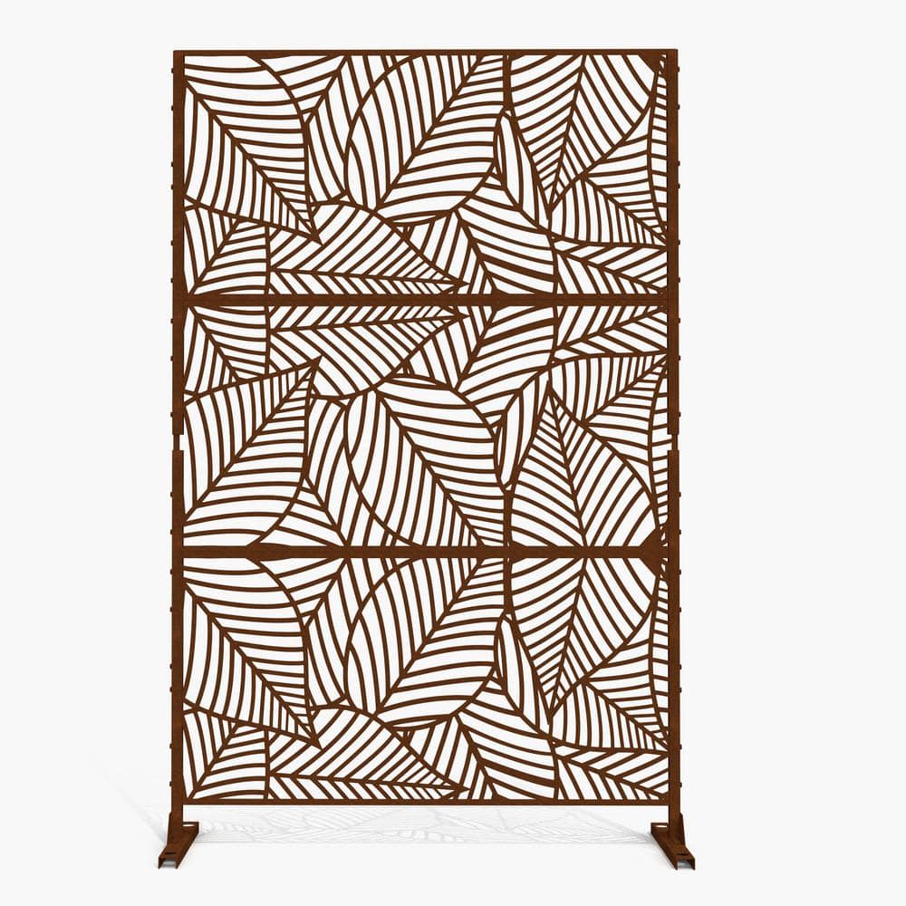 76 in. Galvanized Steel Garden Fence Outdoor Privacy Screen Garden Screen Panels in Reddish Brown - Hercitys
