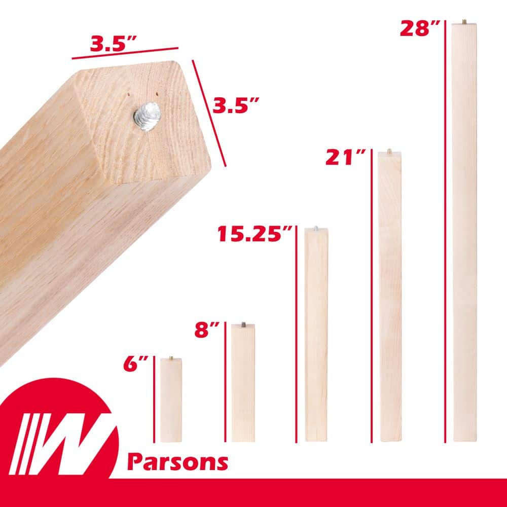 Parsons Square Table Leg with Hanger Bolt – 28 in. H x 1.625 in. Dia. – Sanded Unfinished Ash Wood – DIY Furniture Decor - Hercitys