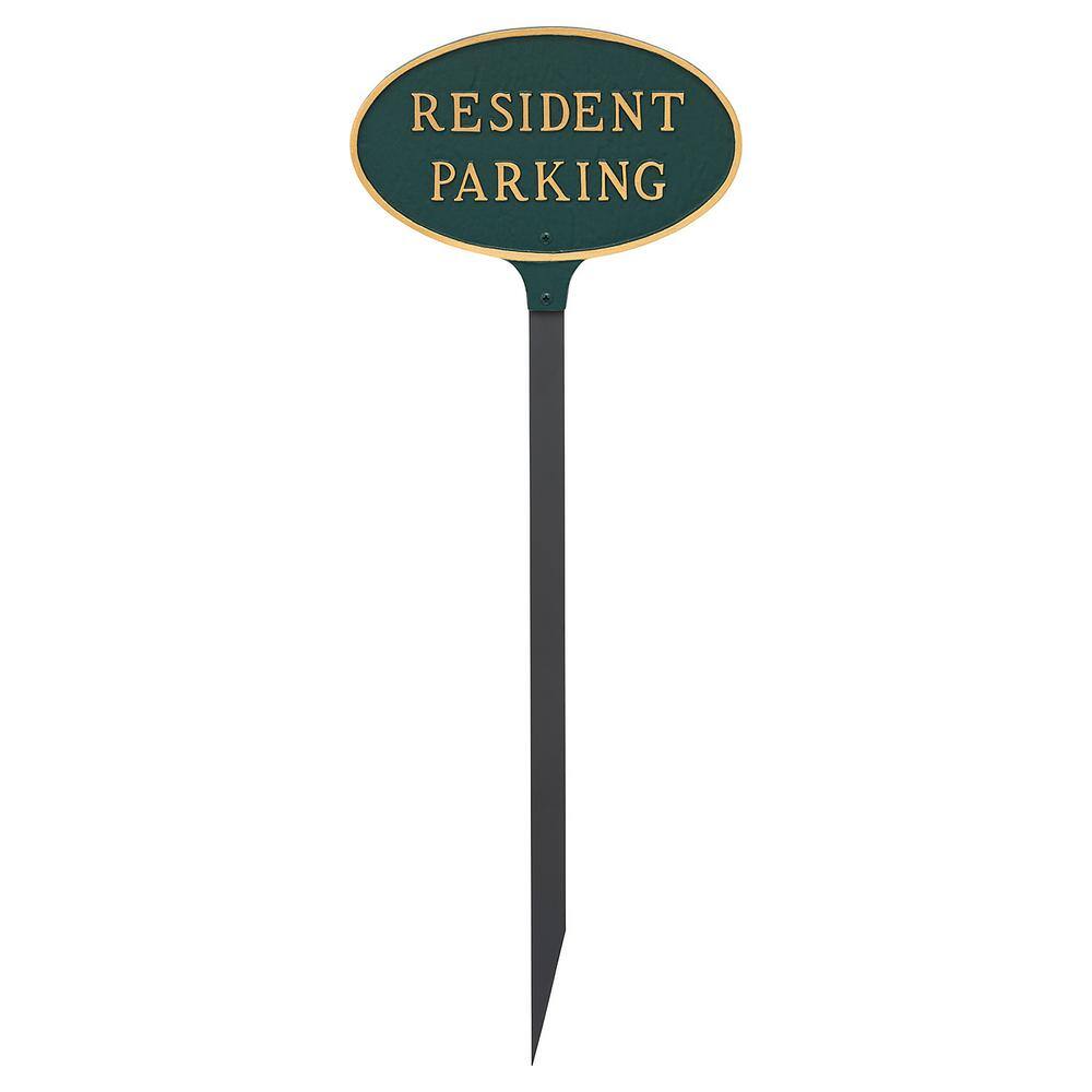 8.5 in. x 13 in. Standard Oval Resident Parking Statement Plaque Sign with 23 in. Lawn Stake – Green/Gold - Hercitys