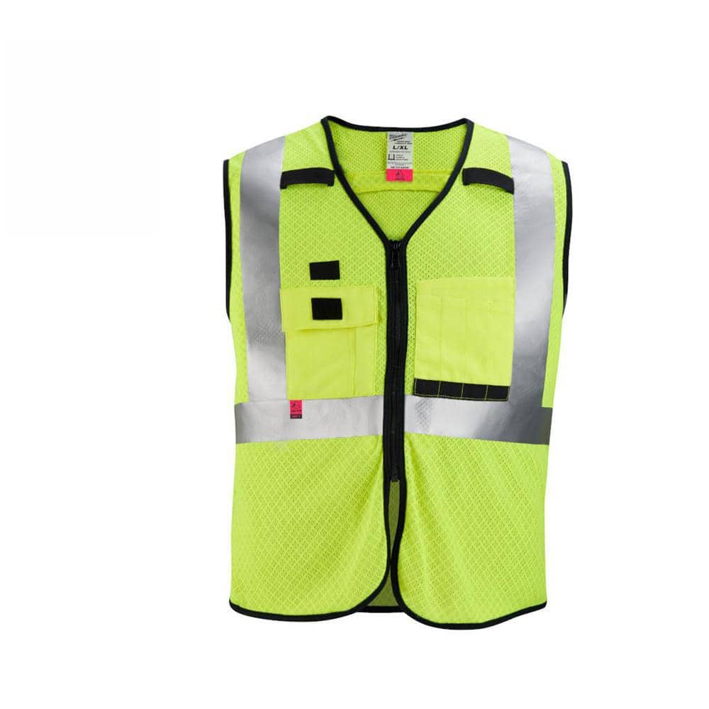 Arc-Rated/Flame-Resistant Small/Medium Yellow Mesh Class 2 High Visibility Safety Vest with 10-Pockets - Hercitys