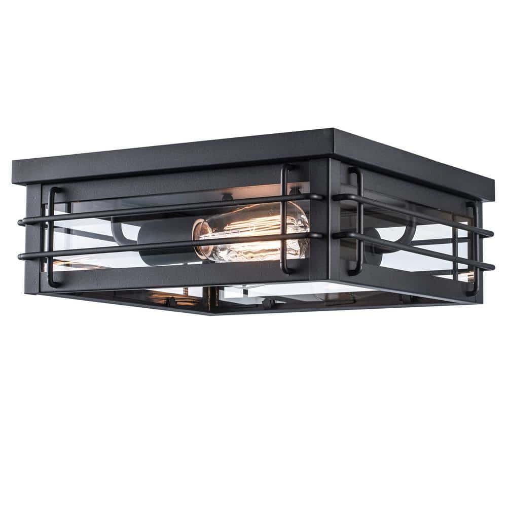 Broward 13 in. 2-Light Black Outdoor Flush Mount Ceiling Light Fixture with Clear Glass - Hercitys