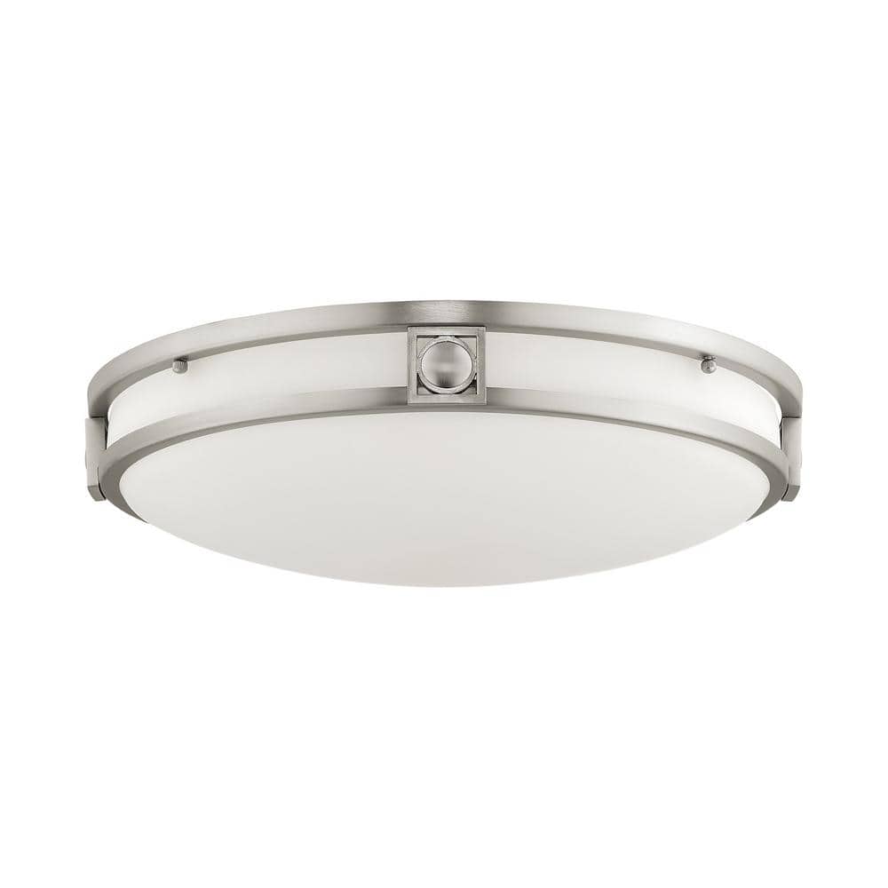 Thornwood 16 in. 3-Light Brushed Nickel Flush Mount with Satin Opal White Glass - Hercitys