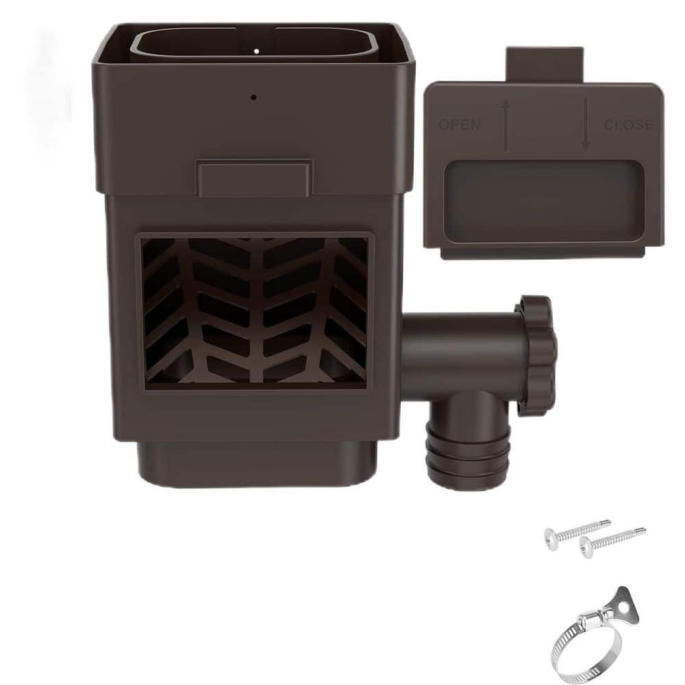 Brown Rain Barrel Diverter Kit with Adjustable Valve, Gutter Filter and 5 ft. Hose for 2″ x 3″ or 3″ x 4″ Residential - Hercitys