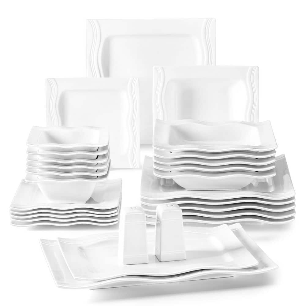 Series Mario, 28-Piece Modern Cream White Porcelain Dinnerware Set (Service for 6) - Hercitys