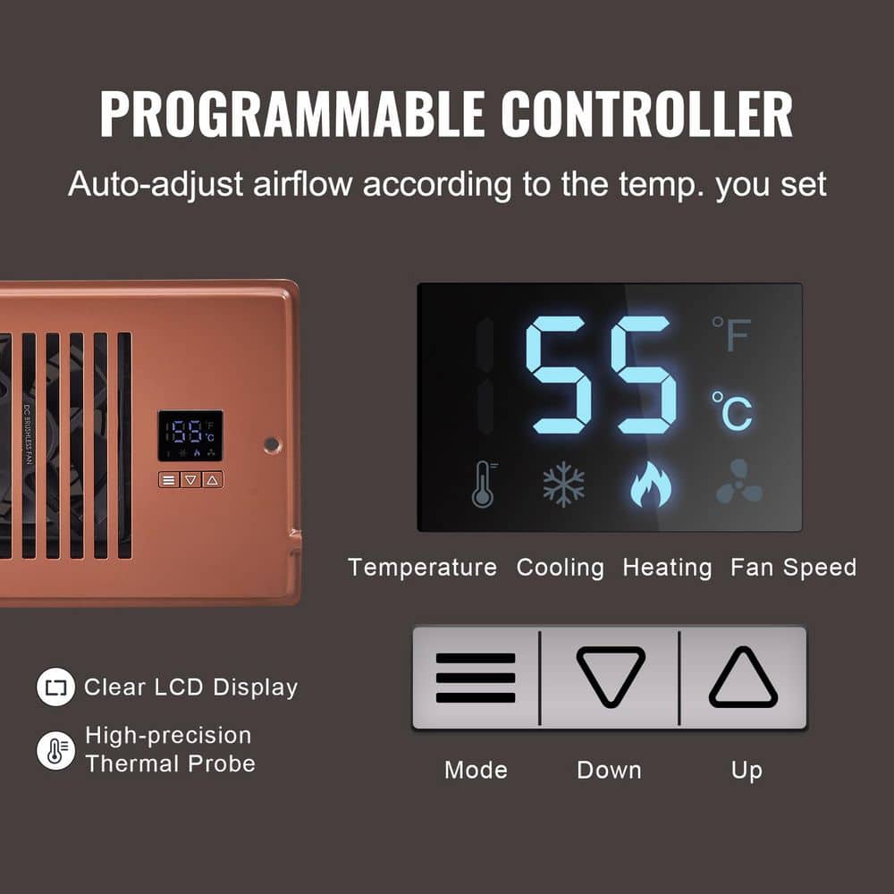 Register Booster Fan, Quiet Vent Booster Fan Fits 4 x 10 in. Register Holes, with Remote Control and Thermostat Control - Hercitys