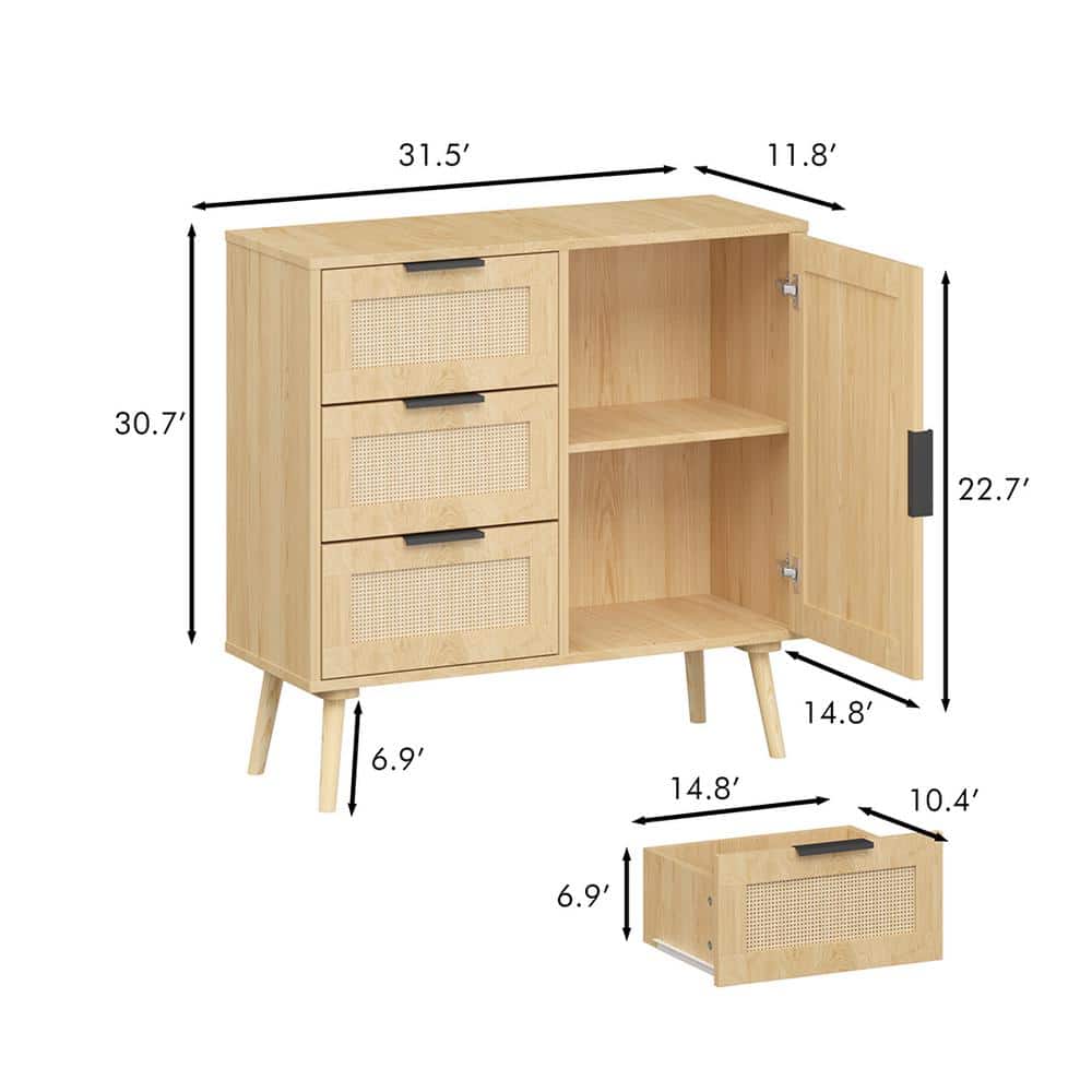 Modern Rattan Wood Dresser Wood Storage Cabinet Sideboard for Bedroom, Living Room, Entryway, Hallway - Hercitys