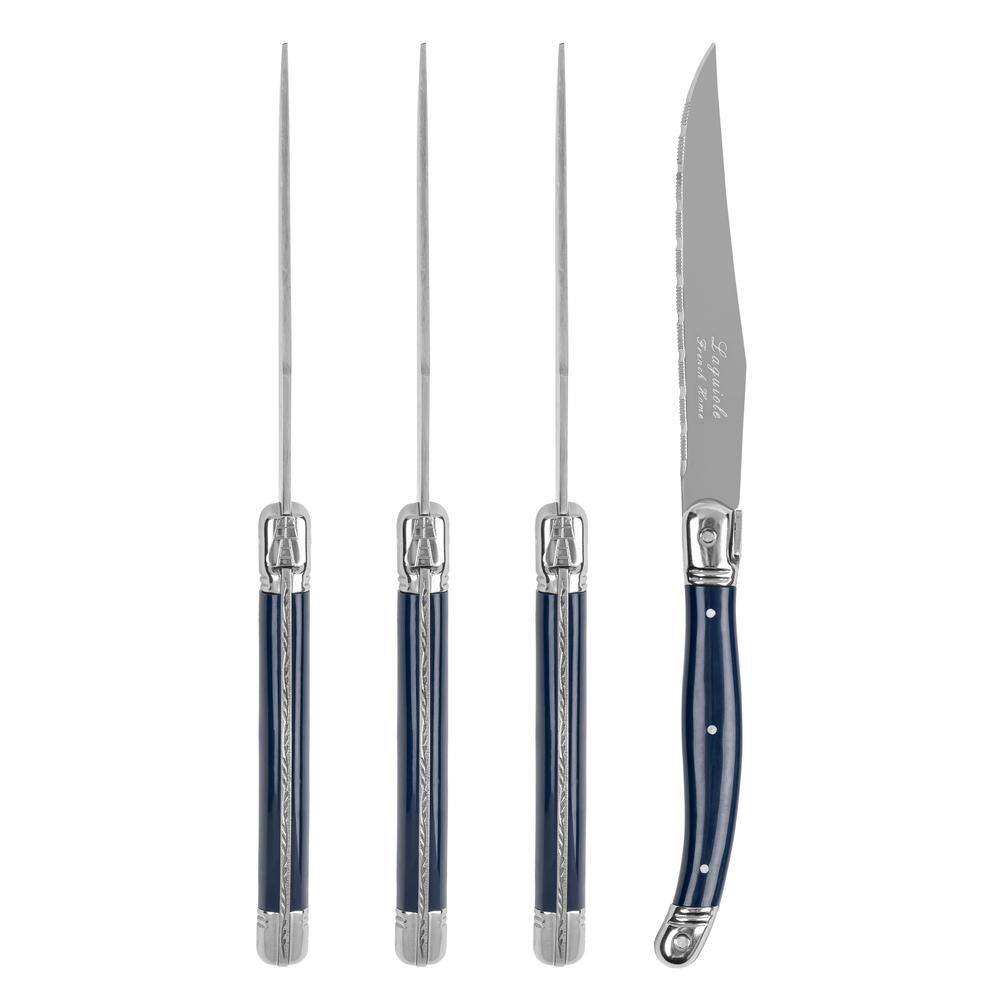 Laguiole Connoisseur 4-Piece Steak Knife Set with Navy Handles - Hercitys