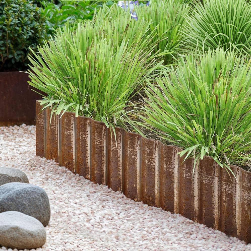 8 in. x 240 in. Sturdy Corrugated Rusty Metal Garden Landscape Border Edging Perfect for Patio DIY - Hercitys