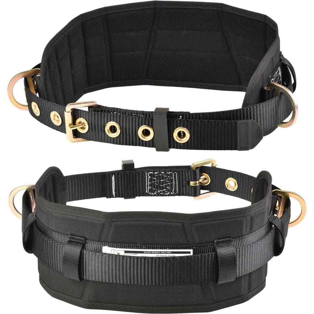 Waist Fitting 33 in. to 47 in. Tongue Buckle Body Belt with Waist Pad and 2 Side D-Rings for Work Positioning Safety - Hercitys