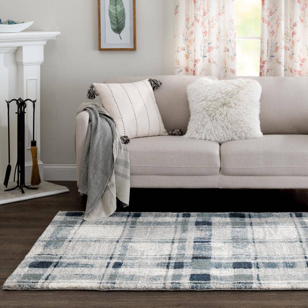 Bazaar Mirta Buff Cloud 5 ft. x 7 ft. Plaid Polypropylene Area Rug - Hercitys