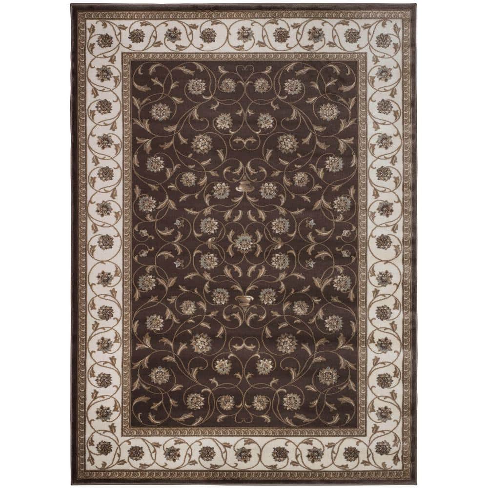 Pisa Brown 5 ft. x 7 ft. Traditional Oriental Floral Scroll Area Rug - Hercitys