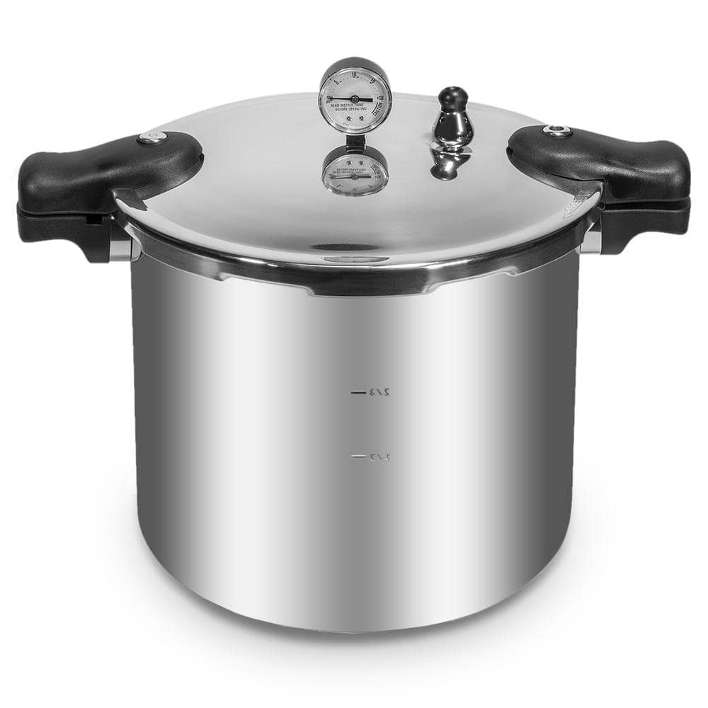 Premium Series 22 qt. Silver Aluminum Dishwasher Safe Induction Compatible Stovetop Pressure Cookers with Built-in Gauge - Hercitys