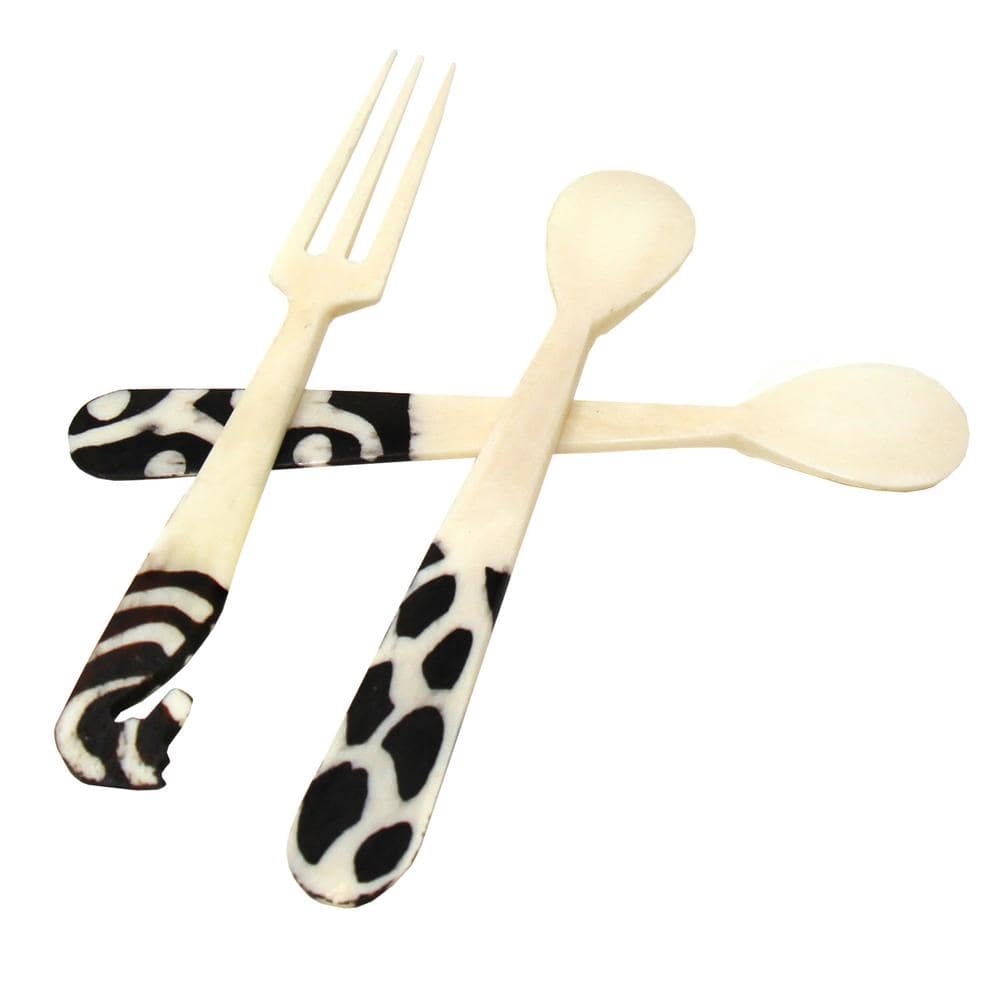 Handmade Bone Bar Set 2-Spoons 1-Animal Fork - Hercitys