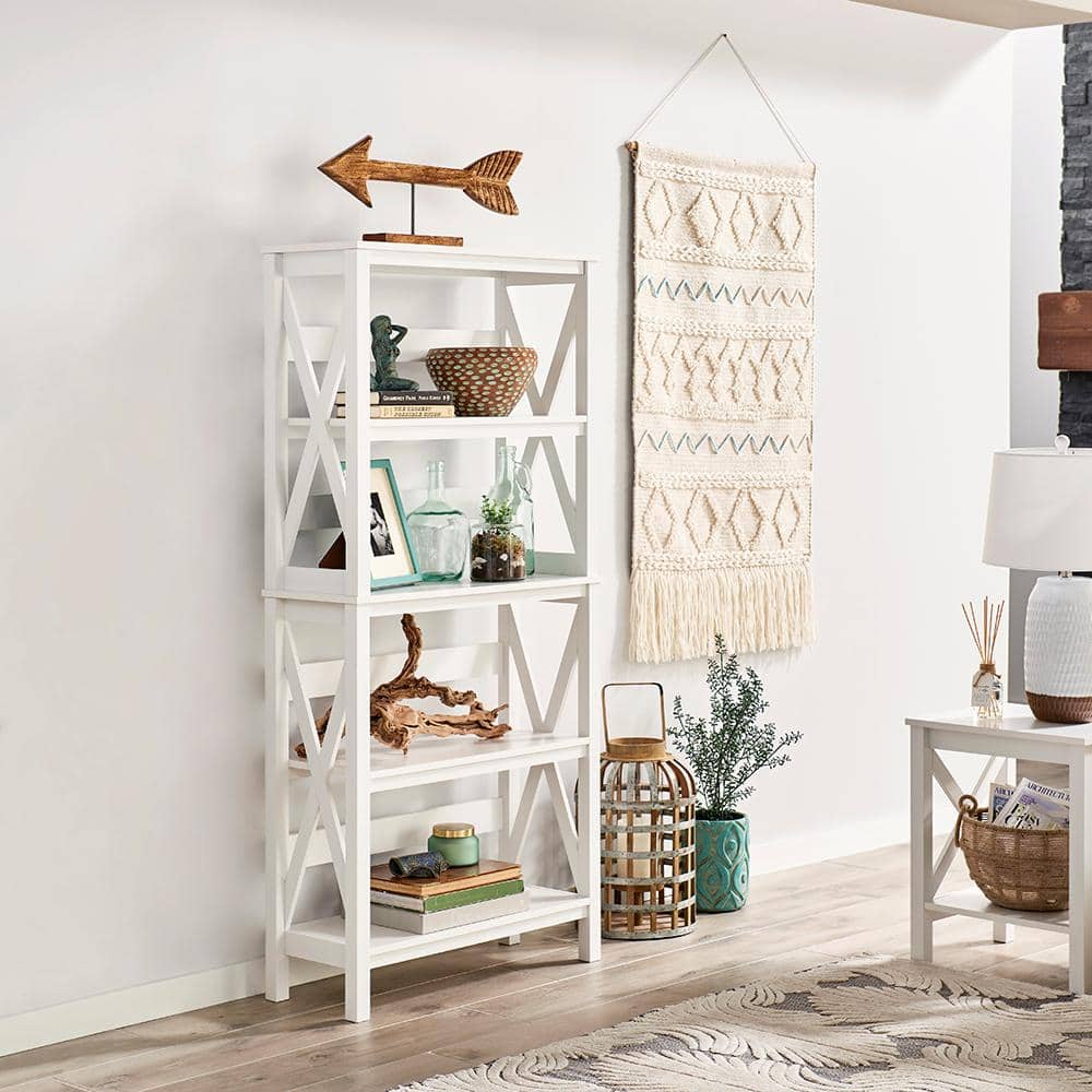 X-Frame 5-Tier 63.4 in. H x 30 in. W 11.8 in. D Laminated Wood Bookshelf Shelving Unit in White - Hercitys