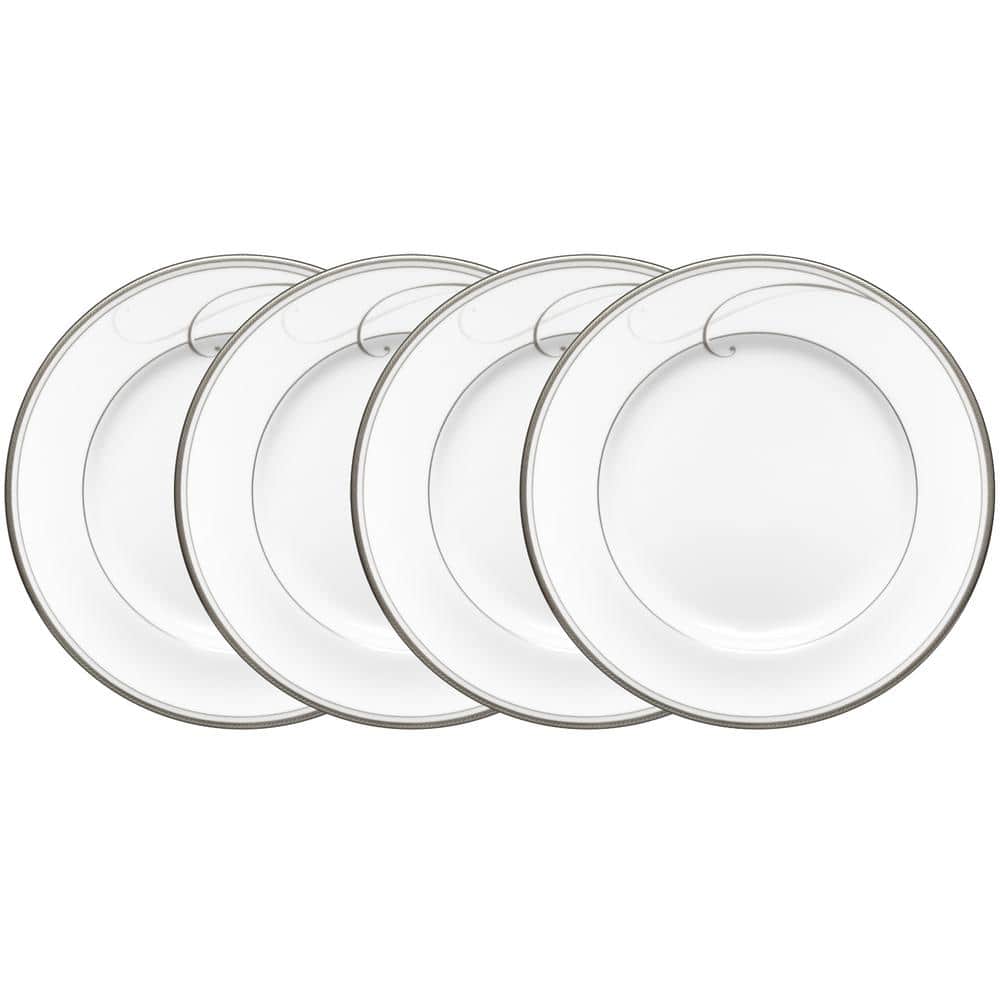 Platinum Wave 6.75 in. (Platinum) Porcelain Bread and Butter/Appetizer Plates, (Set of 4) - Hercitys