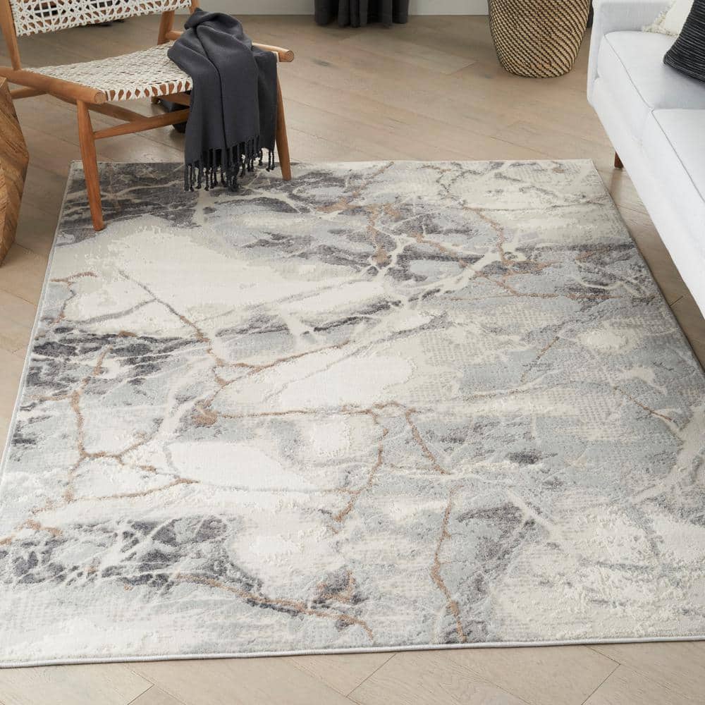 Elation Ivory/Grey 5 ft. x 7 ft. Contemporary Area Rug - Hercitys