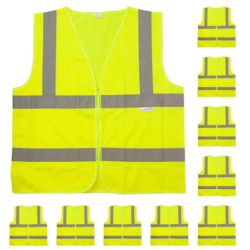 Yellow, Reflective Safety Vest, Zipper Closure, Extra Large, 10 Pcs - Hercitys