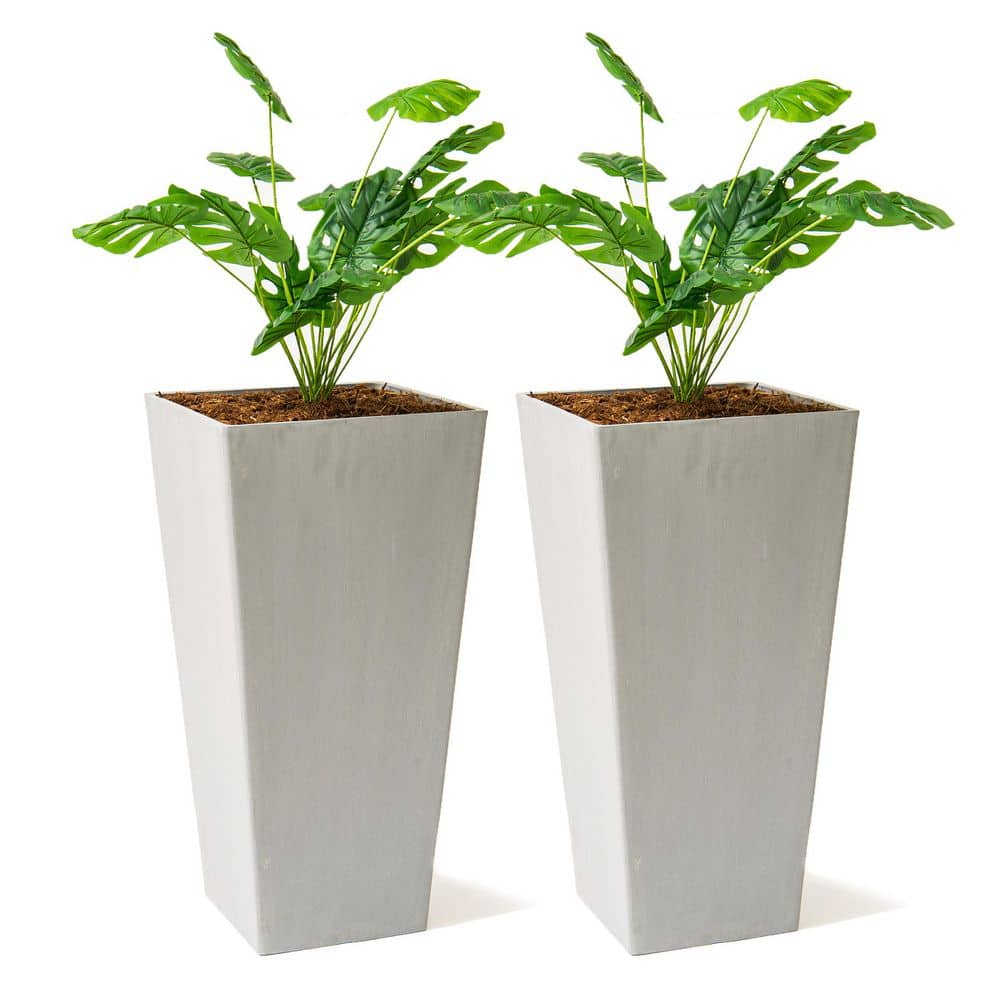 Modern 30 in. Gray Square Planter (Set of 2) Tapered Plastic Design for Indoor & Outdoor Use, Perfect for Patio Decor - Hercitys