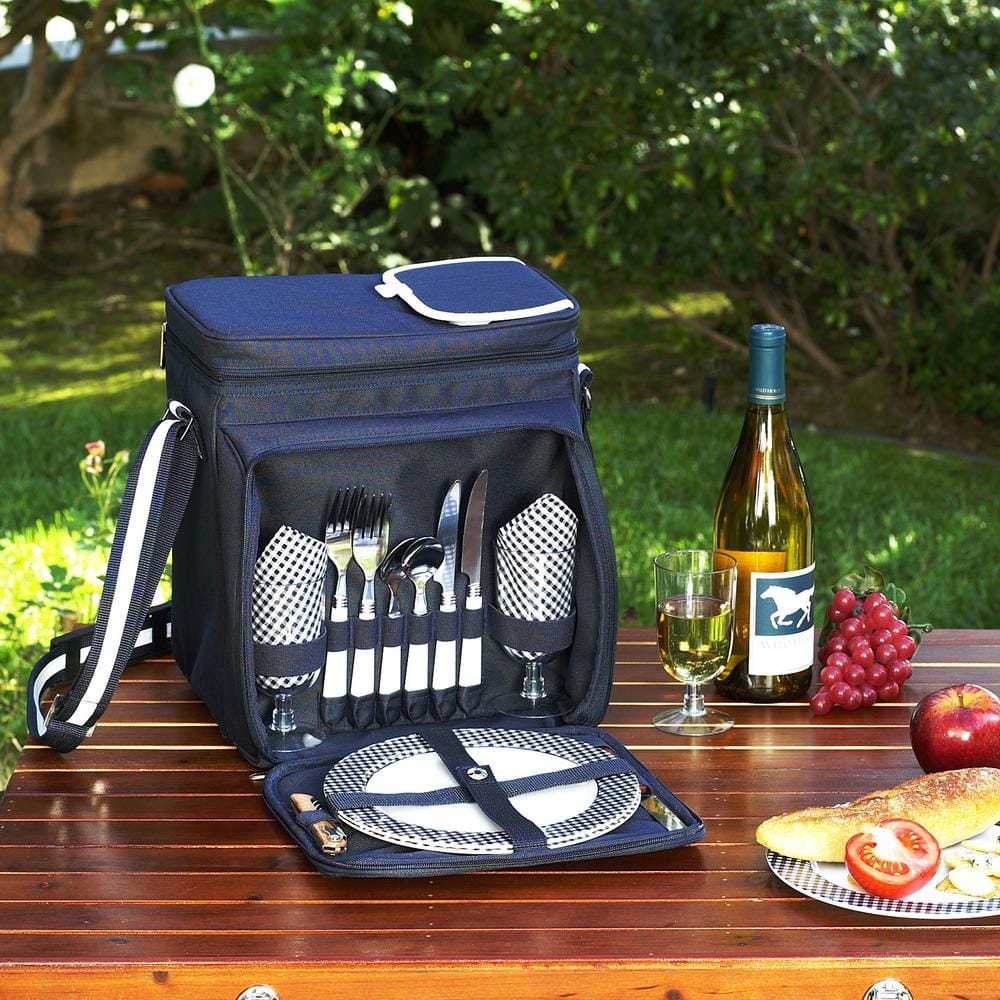 Picnic Basket and Cooler Equipped for 2 in Navy - Hercitys