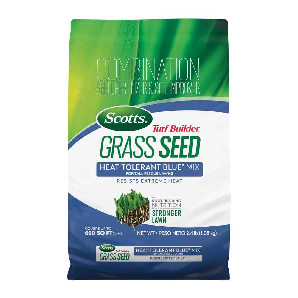 Turf Builder 2.4 lbs. Grass Seed Heat-Tolerant Blue Mix for Tall Fescue Lawns with Fertilizer and Soil Improver - Hercitys