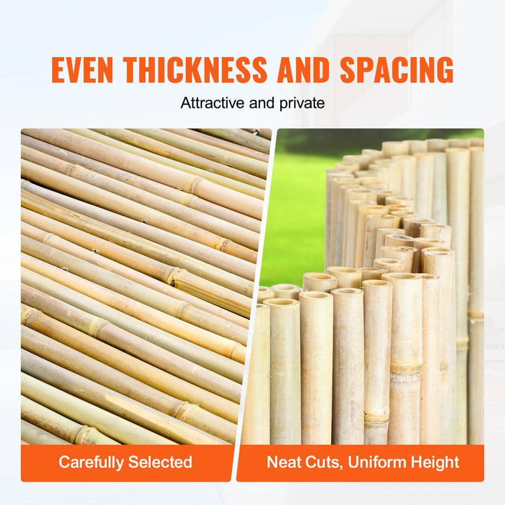 Natural Rolled Bamboo Fence, Eco-Friendly 4 ft. H x 6 ft. L x 0.75 in. D, Decorative Outdoor Bamboo Privacy Panel - Hercitys