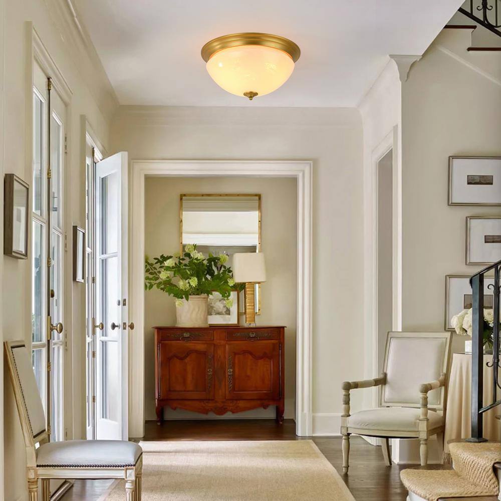 Seta 16.7 in. Dia 3-Light Mushroom-Shaped Flush Mount Ceiling Light in Matte Copper with Cloud Glass Shade (1-Pack) - Hercitys