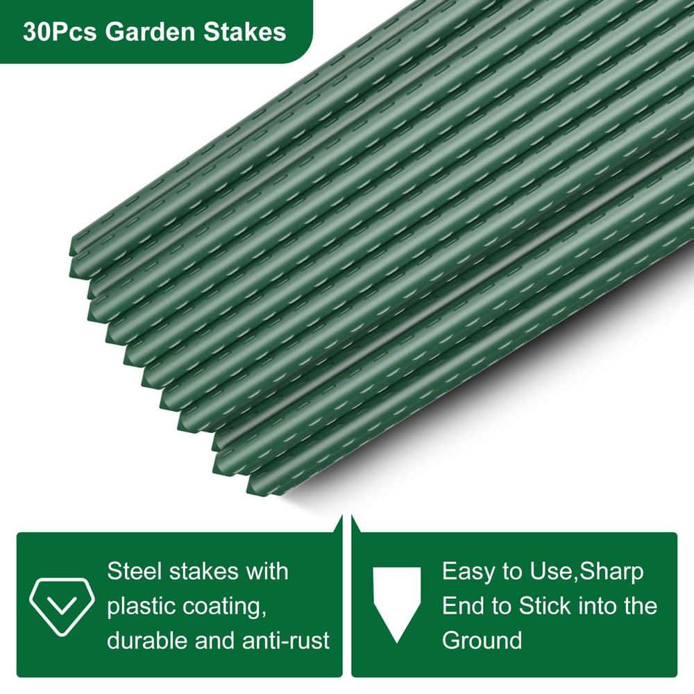 Garden Fence Snow Fence 40 in. x 100 ft. Plastic Fence Roll with 30-Pack 3.8 ft. Stakes Temporary Safety Netting, Green - Hercitys