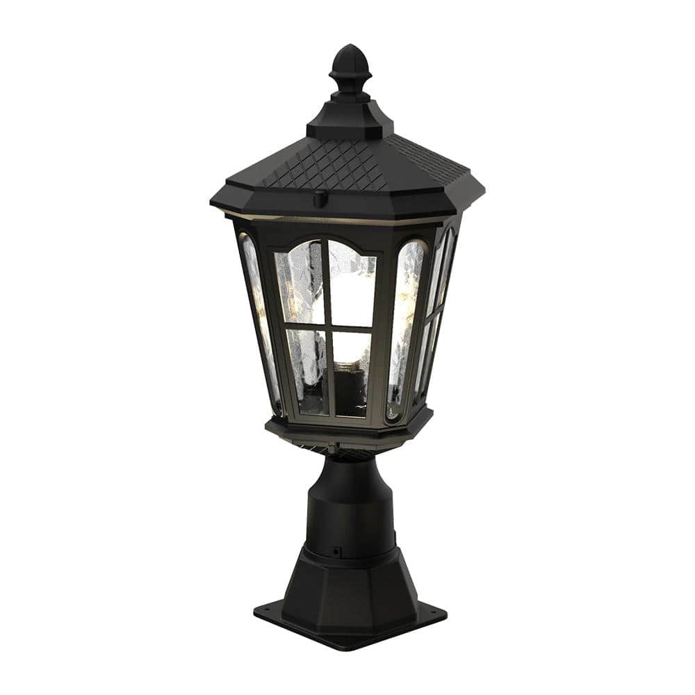 Bentham 22 in. 1-Light Black Aluminum LED Outdoor Pier/Post Mount Light Dusk to Dawn (Bulb Included) - Hercitys