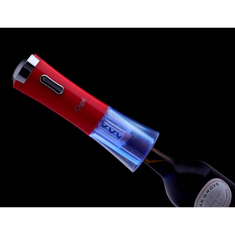 Nouveaux II Electric Wine Opener in Red, with Free Foil Cutter, Wine Pourer and Stopper - Hercitys